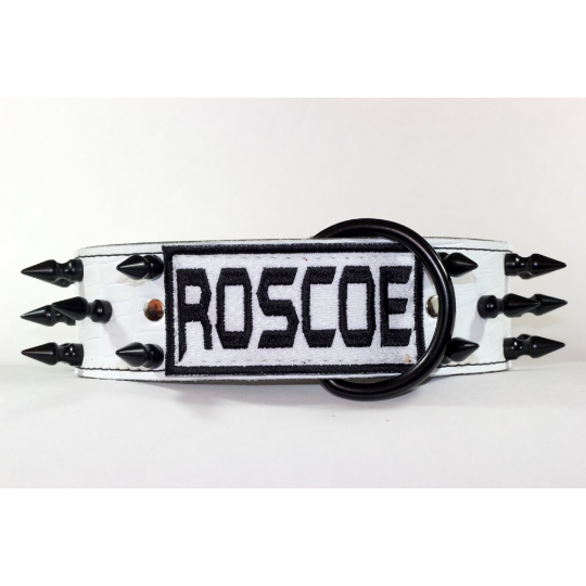 Embroidered name patch can be customized with any name. The leash is 3 feet long and has a powder coated steel coil proof chain