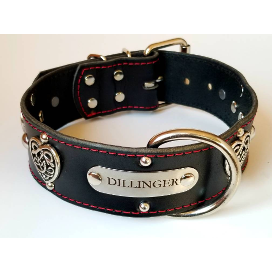 BLACK AND RED LEATHER LARGE DOG COLLAR