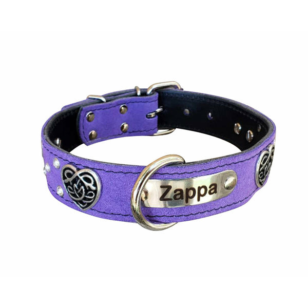 Lavender Suede Personalized Name Plate Dog Collar 