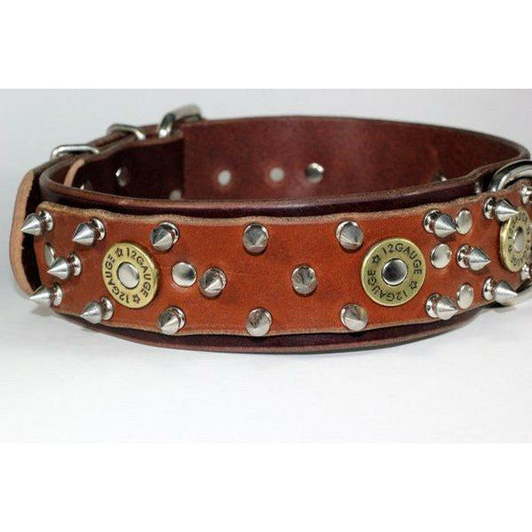 spiked leather shotgun shell collar - doberman Spiked Leather Dog Collar - Pitbull Spiked Leather Shotgun Shell Collar