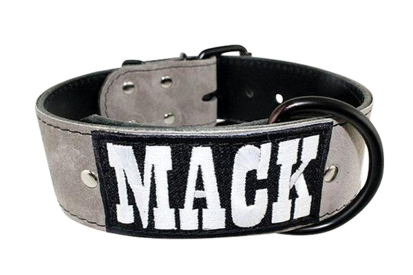 Suede Leather Dog Collar with Embroidered Name Patch