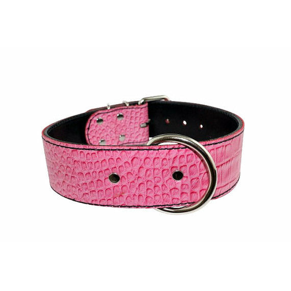 Pink Croc Leather Dog Collar - Embossed Pink Collar