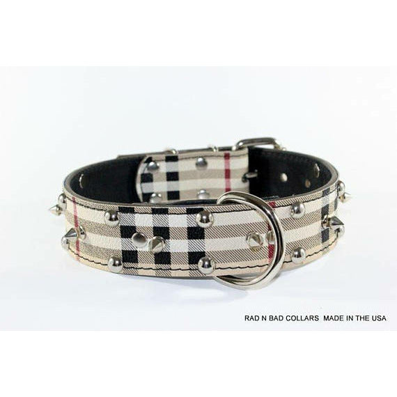 Spiked Classic Plaid Dog Collar