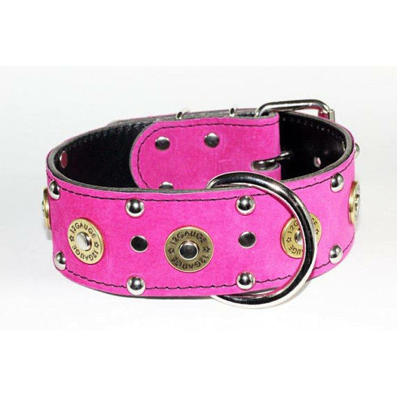 Pink Suede Leather Shotgun Shell Collar