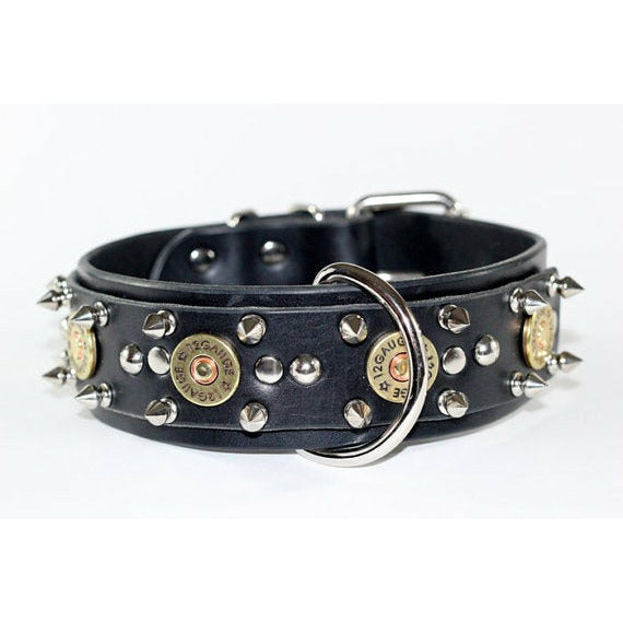 Black Spiked Leather Dog Collar