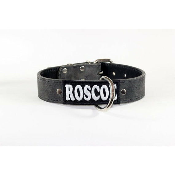 grey suede collar - american bully name dog collar - Dark grey leather dog collar