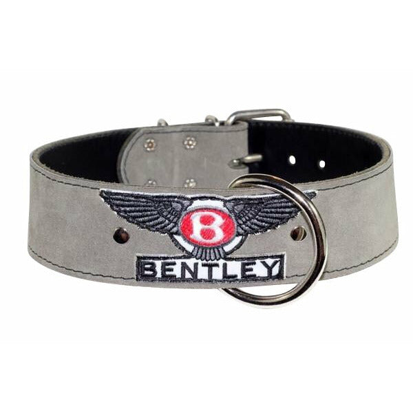 Grey Suede Leather Bentley Dog Collar