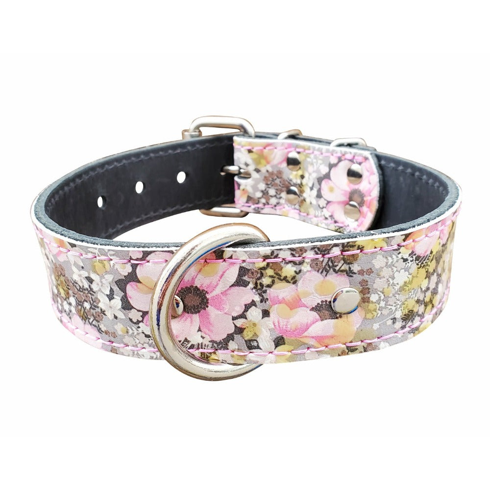 floral leather dog collar