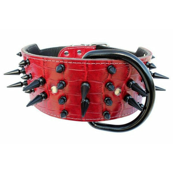 3" Red Croc Spiked Bully Dog Collar