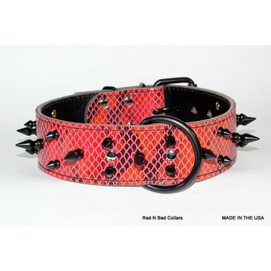 Red SnakeSkin Leather Spiked Collar