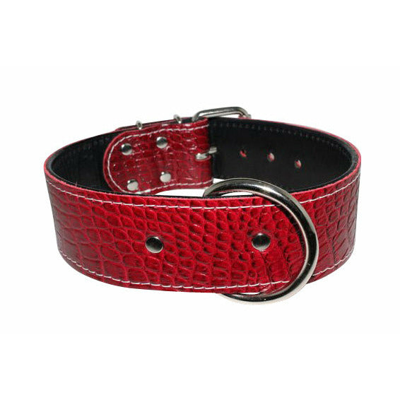Red Leather Croc Dog Collar