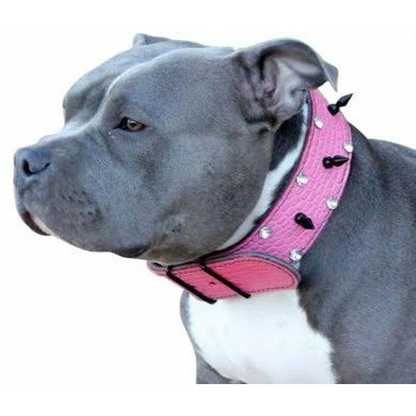 Pink Embossed Alligator Leather Spiked Collar